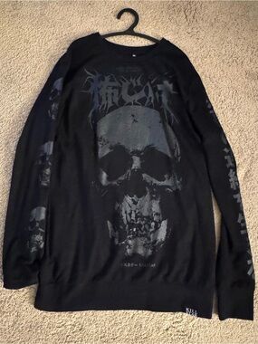 Killstar Men’s Black Skull - Fearless Crewneck Long Sleeve Sweater